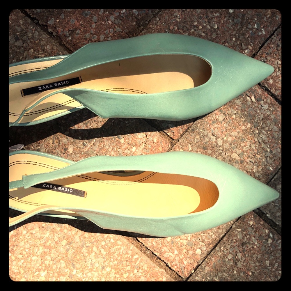 Mint green Zara low pointy kitten heels